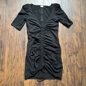 Aritzia Wilfred Black Nissa Ruched Shortsleeved Mini Dress